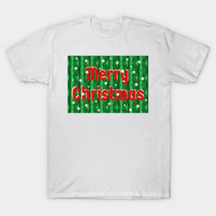 Merry Christmas with Falling Snow and Red and White Letters T-Shirt